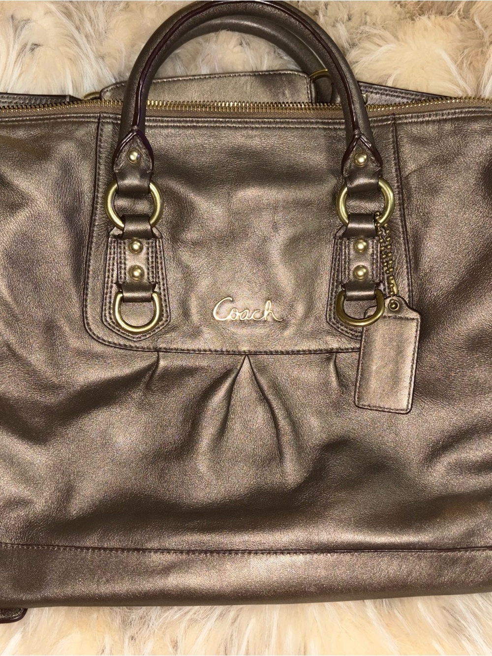 Coach Metallic Bronze Brown Leather Tote